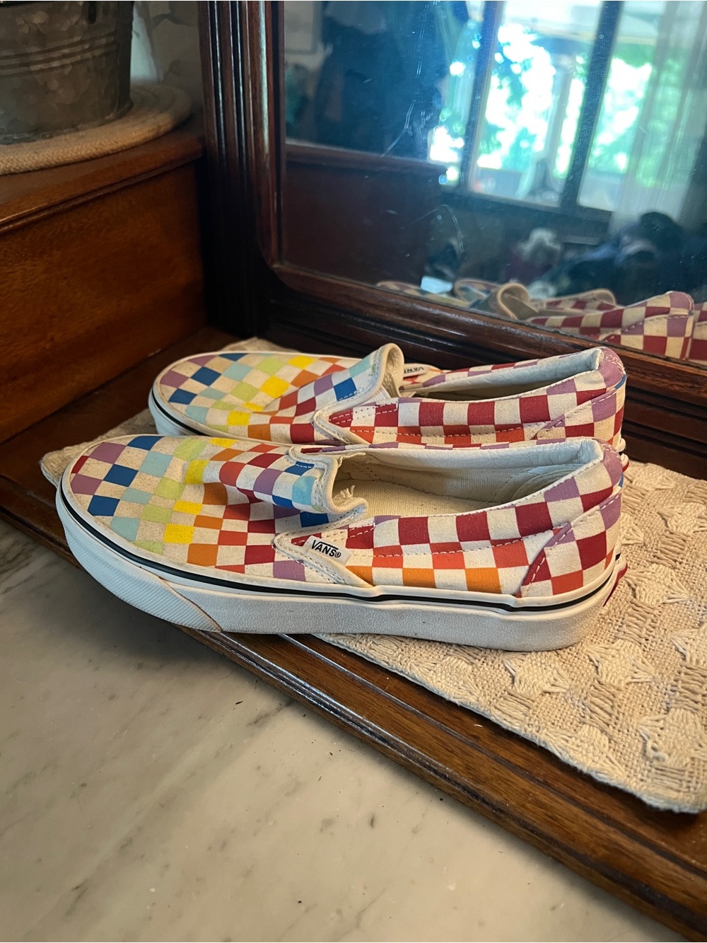 VANS Classic Canvas Rainbow Checkerboard Slip On Casual Sneakers Women's Sz 6.5 - Picture 4 of 7